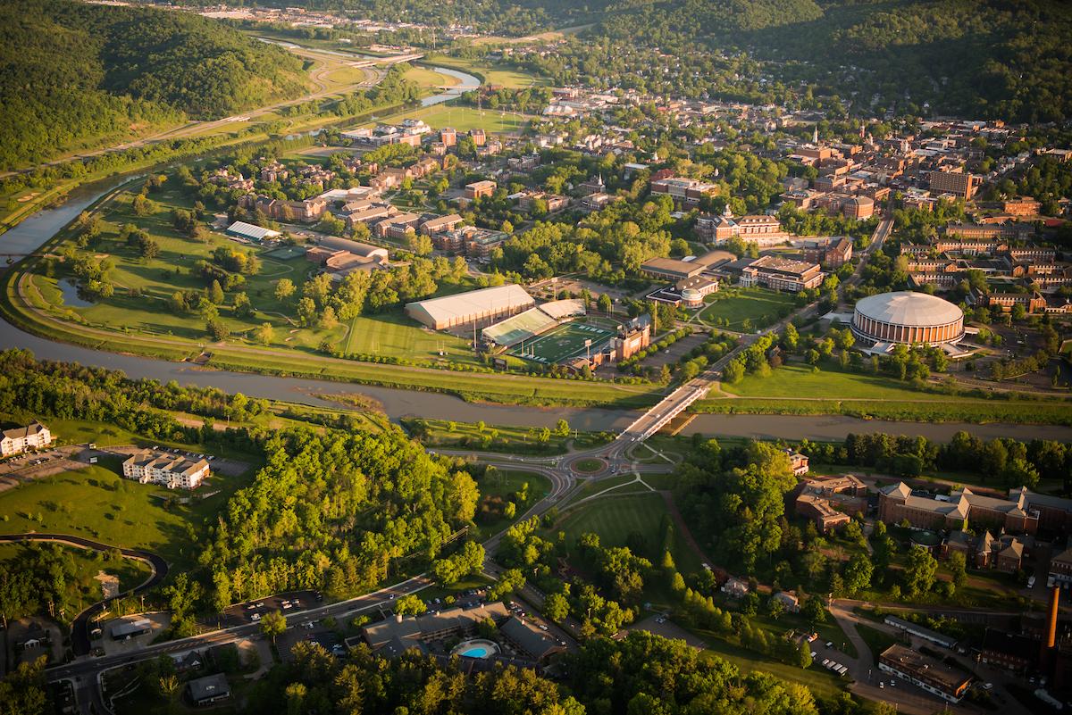Aerial view of Ohio University campus in Athens, Ohio